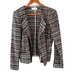 Isabel Marant Étoile Tweed Blazer Jacket Womens 42/10 Black Plaid Fringe Classic